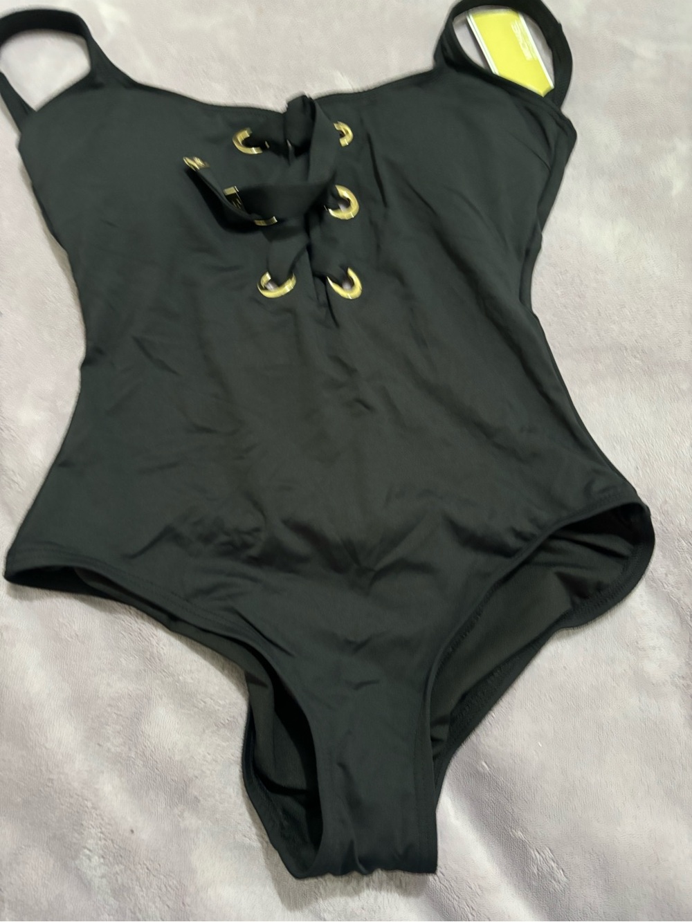 Michael Kors Black One-Piece Swimsuit with Gold Eyelet Lace-Up
